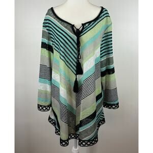 Multiples Womens Multicolor Striped Crochet Trim‎ Tunic Sz 1X | Coastal Beachy